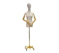 Verstellbarer Halbkörper Mannequin Torso für Kleidung Display, mit Holzarmen und Rädern, schwarz, klein