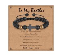 Verstellbares Glaubens-Kreuz-Armband, Geschenke für Jungen, schwarzes Naturstein-Perlenarmband, Geburtstag, Abschluss, Valentinstag, Schulanfang, Weihnachten, christliches Geschenk für Sohn, Enkel