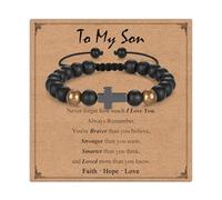 Verstellbares Glaubens-Kreuz-Armband, Geschenke für Jungen, schwarzes Naturstein-Perlenarmband, Geburtstag, Abschluss, Valentinstag, Schulanfang, Weihnachten, christliches Geschenk für Sohn, Enkel