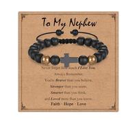 Verstellbares Glaubens-Kreuz-Armband, Geschenke für Jungen, schwarzes Naturstein-Perlenarmband, Geburtstag, Abschluss, Valentinstag, Schulanfang, Weihnachten, christliches Geschenk für Sohn, Enkel