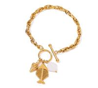 Verstellbares Meeresthema Edelstahlarmband mit Muschel Fischgräten Charm, Inspiration von Coastal Accent, modernes Verschluss Armband