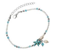 Verstellbares Perlen Fußkettchen mit Muscheln und Strand für Damen | Seestern Detail, Legierung und Kunststoffperlen, Zartes Schmuckstück für Sommerstrandparty, Leicht Anzulegen