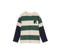 Vertbaudet Jungen Streifenshirt im Lagenlook mit Recycling-Baumwolle grün gestreift 128