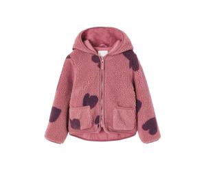 Vertbaudet Übergangsjacke aus Teddyfleece mit Kapuze, Herzen- oder Blumenmuster Mädchen