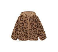 Vertbaudet Übergangsjacke aus Teddyfleece mit Kapuze und Leopardenmuster Mädchen