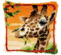 VERVACO Deko Kissenbezug Knüpfset für Anfänger Giraffe Basteln Erwachsene Kreativ DIY Handarbeit Selber Knüpfe 40 x 40 cm Latch Hook Kit Set Kissen KNÜPFKISSEN - MIT KNÜPFHAKEN, Multicolor