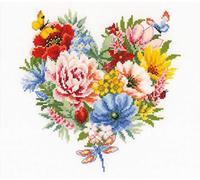Vervaco Gezählter Kreuzstich Stickpackungen DIY Stickbilder Blumenherz Wanddekoration Handarbeit Set für Erwachsene Kreatives Handwerk ca. 25 x 25 cm Kreuzstichbilder Set Hausdeko
