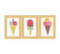 Vervaco Gezählter Kreuzstich Stickpackungen DIY Stickbilder Eiscremes 3er Wanddekoration Handarbeit Set für Erwachsene Zählmusterpackung ca. 8 x 12 cm Kreuzstichbilder Set Hausdeko