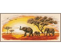 Vervaco Gezählter Kreuzstich Stickpackungen DIY Stickbilder Elefanten Wanddekoration Handarbeit Set für Erwachsene Kreatives Handwerk ca. 42 x 20 cm Kreuzstichbilder Set Hausdeko