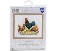 Vervaco Gezählter Kreuzstich Stickpackungen DIY Stickbilder Hahn und Hühner Wanddekoration Handarbeit Set für Erwachsene Kreatives Handwerk ca. 32 x 26 cm Kreuzstichbilder Set Hausdeko