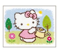 Vervaco Gezählter Kreuzstich Stickpackungen DIY Stickbilder Hello Kitty im Frühling Wanddekoration Handarbeit Set für Erwachsene Kreatives Handwerk ca. 18 x 13 cm Kreuzstichbilder Set Hausdeko