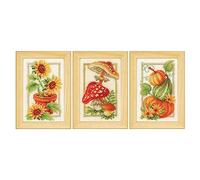 Vervaco Gezählte Kreuzstich-Stickpackungen Herbst DIY 3er Set, ca. 8 x 12 cm, für Erwachsene