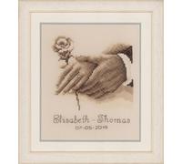 Vervaco Kreuzstich-Set Hochzeit – Ehe-Ringe Wanddekoration DIY für Erwachsene, ca. 16 × 18 cm
