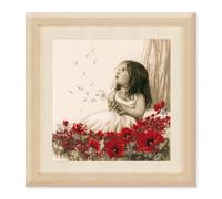 Vervaco Gezählter Kreuzstich Stickpackungen DIY Stickbilder Mädchen auf einem Mohnfeld Wanddekoration Handarbeit Set für Erwachsene Kreatives Handwerk ca. 33 x 34 cm Kreuzstichbilder Set Hausdeko