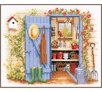 Vervaco Kreuzstich-Set Mein Gartenhäuschen – gezählte DIY-Stickpackungen, ca. 32×26 cm für Erwachsene
