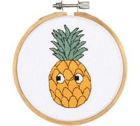 VERVACO Gezählter Kreuzstich Stickpackungen DIY Stickbilder mit Stickrahmen Ananas Wanddekoration Handarbeit Set für Erwachsene Kreatives Handwerk ca. 10 x 10 cm Kreuzstichbilder Set Hausdeko