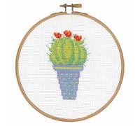 Vervaco Gezählter Kreuzstich Stickpackungen DIY Stickbilder mit Stickrahmen Kaktus II Wanddekoration Handarbeit Set für Erwachsene Kreatives ca. 14,5 x 14,5 cm Kreuzstichbilder Set Hausdeko