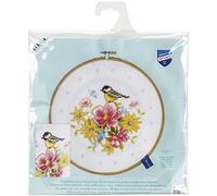 VERVACO Gezählter Kreuzstich Stickpackungen DIY Stickbilder mit Stickrahmen Meise mit Blumen Wanddekoration Handarbeit Set für Erwachsene Kreatives ca. 20 x 20 cm Kreuzstichbilder Set Hausdeko