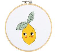 VERVACO Gezählter Kreuzstich Stickpackungen DIY Stickbilder mit Stickrahmen Zitrone Wanddekoration Handarbeit Set für Erwachsene Kreatives Handwerk ca. 16 x 16 cm Kreuzstichbilder Set Hausdeko