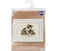 Vervaco Gezählter Kreuzstich Stickpackungen DIY Stickbilder Spielende Kätzchen Wanddekoration Handarbeit Set für Erwachsene Kreatives Handwerk ca. 23 x 20 cm Kreuzstichbilder Set Hausdeko