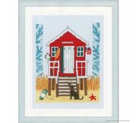 Vervaco Gezählter Kreuzstich Stickpackungen DIY Stickbilder Strandkabine Wanddekoration Handarbeit Set für Erwachsene Kreatives Handwerk ca. 18 x 21 cm Kreuzstichbilder Set Hausdeko