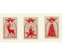 VERVACO Gezählter Kreuzstich Stickpackungen Grußkarten zum Selbstgestalten Kerz & Christbaum 3er DIY Postkarten Erwachsene Sticken Bastel ca. 10,5 x 15 cm Stickset für Anfänger Kreatives Geschenk