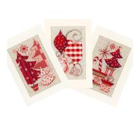 VERVACO Gezählter Kreuzstich Stickpackungen Grußkarten zum Selbstgestalten Weihnachtlich Rot 3er DIY Postkarten Erwachsene Sticken Bastel ca. 10,5 x 15 cm Stickset für Anfänger Kreatives Geschenk