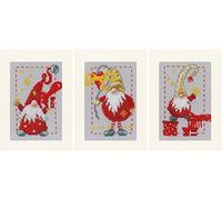 Vervaco Gezählter Kreuzstich Stickpackungen Grußkarten zum Selbstgestalten Wichtel 3er DIY Postkarten Set Erwachsene Sticken Bastelset ca. 10,5 x 15 cm Stickset für Anfänger Kreatives Geschenk