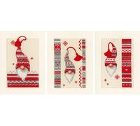 Vervaco Gezählter Kreuzstich Stickpackungen Grußkarten zum Selbstgestalten Wichtel 3er DIY Postkarten Set Erwachsene Sticken Bastelset ca. 10,5 x 15 cm Stickset für Anfänger Kreatives Geschenk