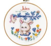 Vervaco Gezählter Kreuzstich Stickpackungen mit Stickrahmen Stickset Baby Geburt Kaninchen auf Schaukel Wanddekoration Handarbeit Set für Erwachsene Kreatives ca. 20 x 20 cm Geburt Geschenk Hausdeko