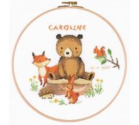 Vervaco Gezählter Kreuzstich Stickpackungen mit Stickrahmen Stickset Baby Geburt Waldtiere Wanddekoration Handarbeit Set für Erwachsene Kreatives Handwerk ca. 24 x 24 cm Geburt Geschenk Hausdeko