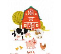 Vervaco Gezählter Kreuzstich Stickpackungen Stickset Baby Geburt Auf dem Bauernhof Wanddekoration Handarbeit Set für Erwachsene Kreatives Handwerk ca. 24 x 29 cm Geburt Geschenk Hausdeko