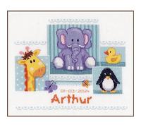 Vervaco Gezählter Kreuzstich Stickpackungen Stickset Baby Geburt Baby Tiere Wanddekoration Handarbeit Set für Erwachsene Kreatives Handwerk ca. 30 x 25 cm Geburt Geschenk Hausdeko