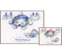 Vervaco Gezählter Kreuzstich Stickpackungen Stickset Baby Geburt Baby waschen Wanddekoration Handarbeit Set für Erwachsene Kreatives Handwerk ca. 20 x 22 cm Geburt Geschenk Hausdeko