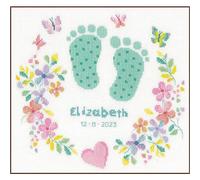 Vervaco Gezählter Kreuzstich Stickpackungen Stickset Baby Geburt Babyfüße Wanddekoration Handarbeit Set für Erwachsene Kreatives Handwerk ca. 27 x 25 cm Geburt Geschenk Hausdeko