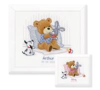Vervaco Gezählter Kreuzstich Stickpackungen Stickset Baby Geburt Bär, Hase und Hund Wanddekoration Handarbeit Set für Erwachsene Kreatives Handwerk ca. 25 x 21 cm Geburt Geschenk Hausdeko