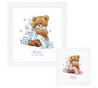 Vervaco Gezählter Kreuzstich Stickpackungen Stickset Baby Geburt Bär mit Decke Wanddekoration Handarbeit Set für Erwachsene Kreatives Handwerk ca. 20 x 22 cm Geburt Geschenk Hausdeko