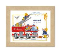 VERVACO Gezählter Kreuzstich Stickpackungen Stickset Baby Geburt Bei der Feuerwehr Wanddekoration Handarbeit Set für Erwachsene Kreatives Handwerk ca. 29 x 24 cm Geburt Geschenk Hausdeko