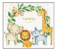 Vervaco Gezählter Kreuzstich Stickpackungen Stickset Baby Geburt Dschungeltiere Wanddekoration Handarbeit Set für Erwachsene Kreatives Handwerk ca. 36 x 33 cm Geburt Geschenk Hausdeko