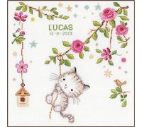 Vervaco Gezählter Kreuzstich Stickpackungen Stickset Baby Geburt Freches Kätzchen Wanddekoration Handarbeit Set für Erwachsene Kreatives Handwerk ca. 30 x 31 cm Geburt Geschenk Hausdeko