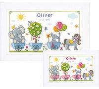 Vervaco Gezählter Kreuzstich Stickpackungen Stickset Baby Geburt Fröhliche Tierfreunde Wanddekoration Handarbeit Set für Erwachsene Kreatives Handwerk ca. 41 x 24 cm Geburt Geschenk Hausdeko