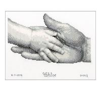 VERVACO Gezählter Kreuzstich Stickpackungen Stickset Baby Geburt Hände Groß & Klein Wanddekoration Handarbeit Set für Erwachsene Kreatives Handwerk ca. 24 x 19 cm Geburt Geschenk Hausdeko