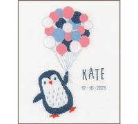 Vervaco Gezählter Kreuzstich Stickpackungen Stickset Baby Geburt Hallo Pinguin Wanddekoration Handarbeit Set für Erwachsene Kreatives Handwerk ca. 22 x 30 cm Geburt Geschenk Hausdeko