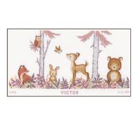 Vervaco Gezählter Kreuzstich Stickpackungen Stickset Baby Geburt Im Wald Wanddekoration Handarbeit Set für Erwachsene Kreatives Handwerk ca. 53 x 29 cm Geburt Geschenk Hausdeko