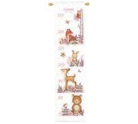 Vervaco Gezählter Kreuzstich Stickpackungen Stickset Baby Geburt Im Wald Wanddekoration Handarbeit Set für Erwachsene Kreatives Handwerk ca. 18 x 70 cm Geburt Geschenk Hausdeko