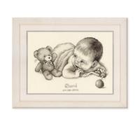 VERVACO Gezählter Kreuzstich Stickpackungen Stickset Baby Geburt Junge mit kleinem Bären Wanddekoration Handarbeit Set für Erwachsene Kreatives Handwerk ca. 26 x 19 cm Geburt Geschenk Hausdeko