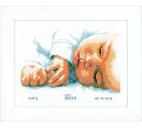 Vervaco Gezählter Kreuzstich Stickpackungen Stickset Baby Geburt Neugeborenes Wanddekoration Handarbeit Set für Erwachsene Kreatives Handwerk ca. 24 x 18 cm Geburt Geschenk Hausdeko