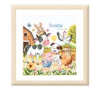 Vervaco Gezählter Kreuzstich Stickpackungen Stickset Baby Geburt NUTZTIERE Wanddekoration Handarbeit Set für Erwachsene Kreatives Handwerk 20 x 20 cm Geburt Geschenk Hausdeko