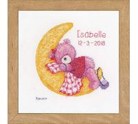 VERVACO Gezählter Kreuzstich Stickpackungen Stickset Baby Geburt Popcorn Auf dem Mond Wanddekoration Handarbeit Set für Erwachsene Kreatives Handwerk ca. 16 x 18 cm Geburt Geschenk Hausdeko