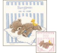 Vervaco Gezählter Kreuzstich Stickpackungen Stickset Baby Geburt Popcorn Geboren Wanddekoration Handarbeit Set für Erwachsene Kreatives Handwerk ca. 20 x 23 cm Geburt Geschenk Hausdeko